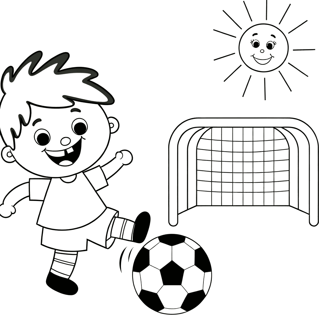 Ausmalbild: Junge spielt Fußball
