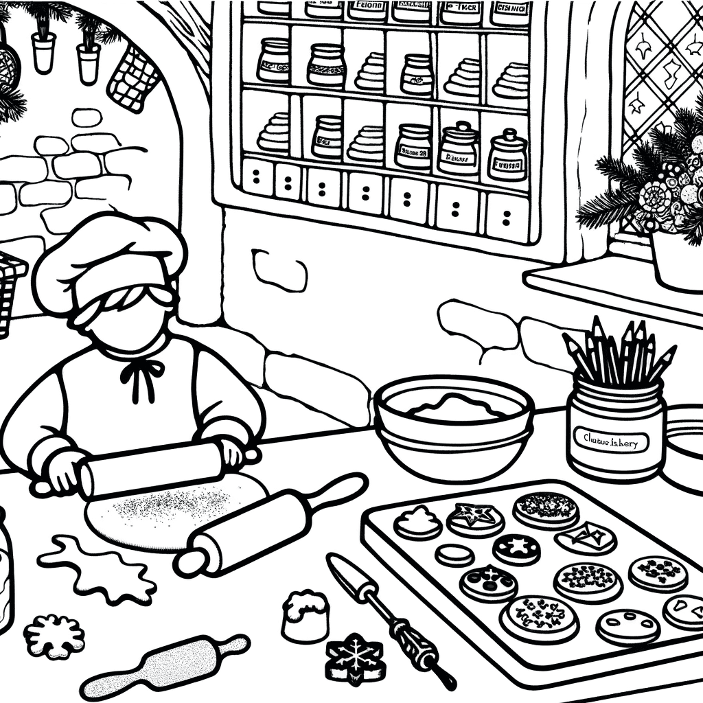 Ausmalbild: Backstube & Plätzchen backen