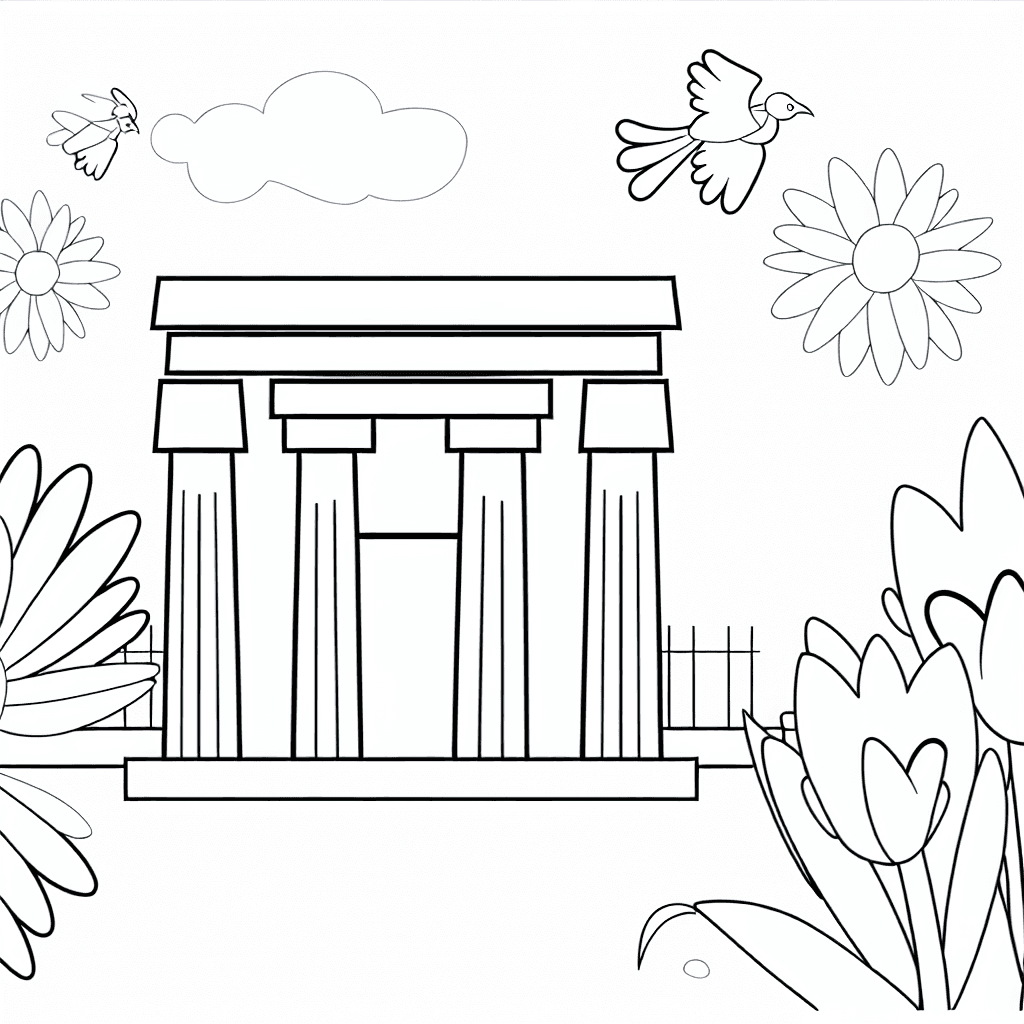 Kleurplaat van een Egyptische tempel