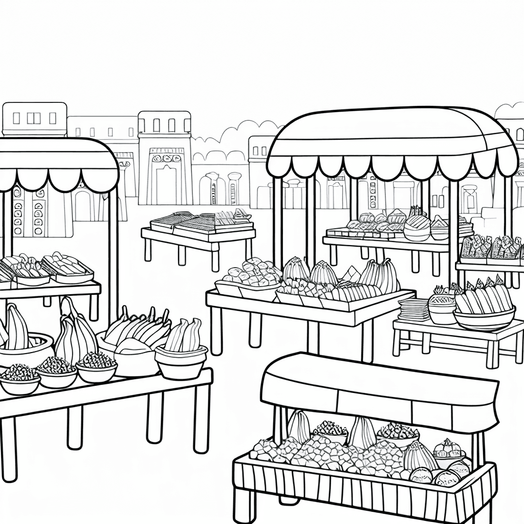 Kleurplaat van de Egyptische markt