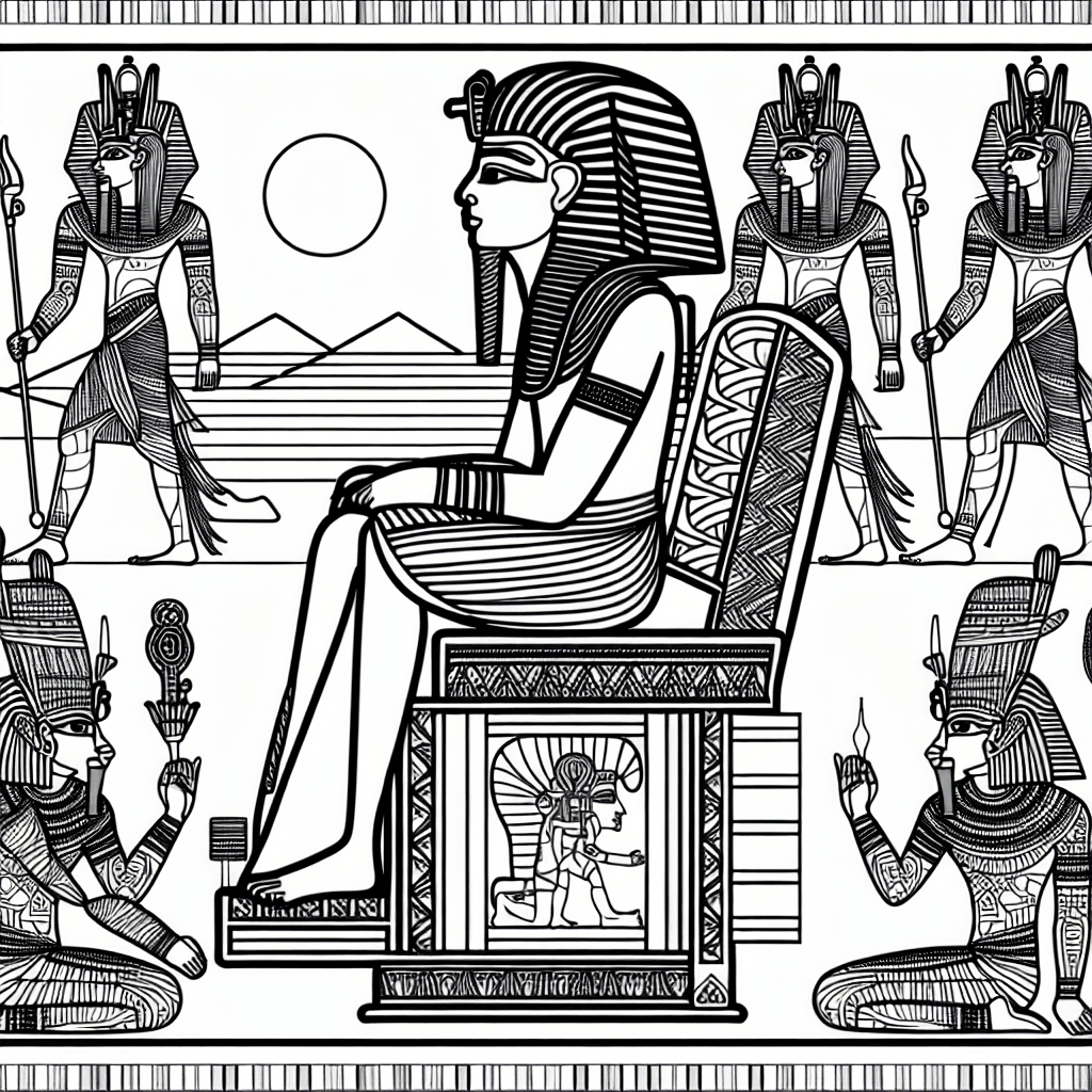 Pharao auf dem Thron mit Göttern