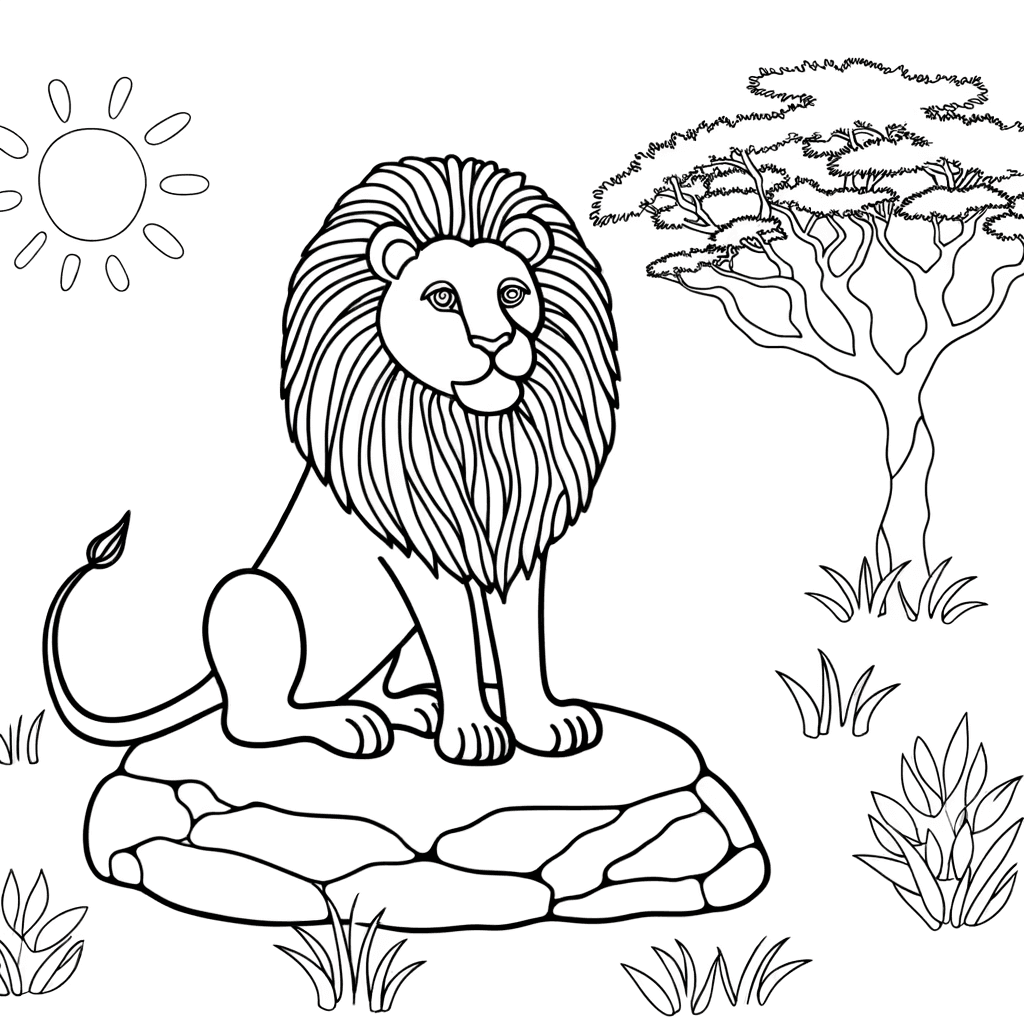 Stolzer Löwe auf Felsen Ausmalbild