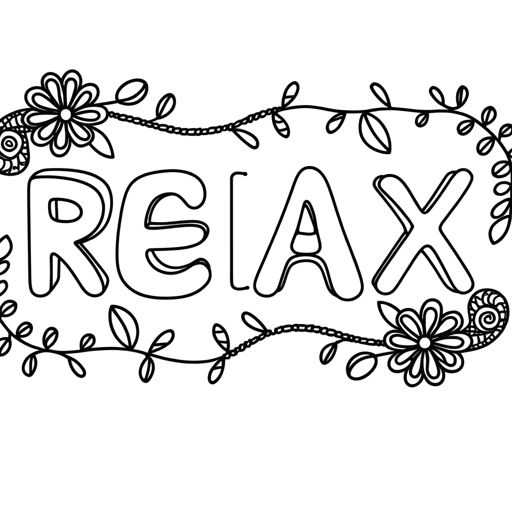 Ausmalbild RELAX mit Blumenranken für Erwachsene