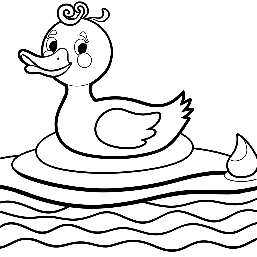 Dibujo para colorear: Pato lindo en una ola