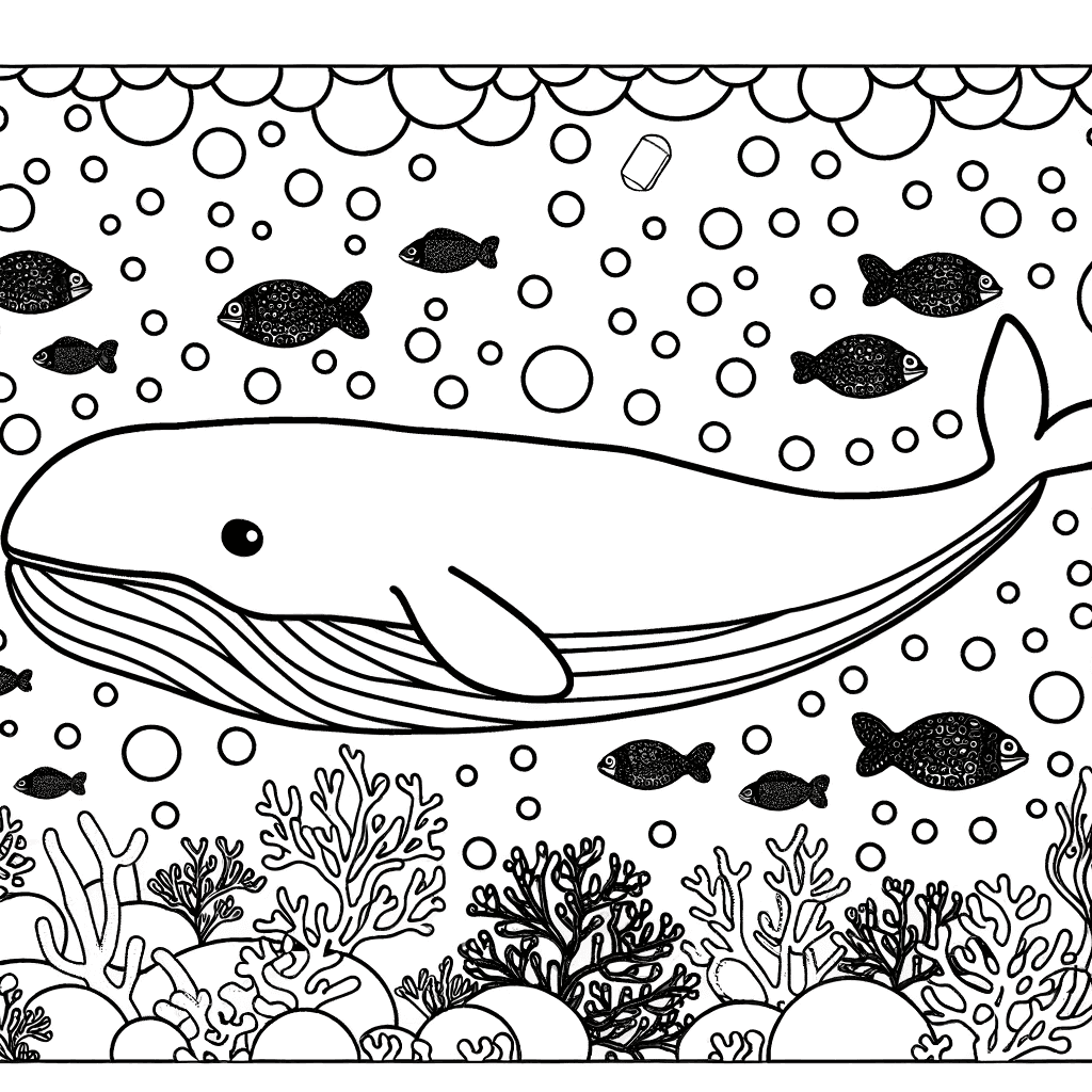 Ausmalbild Wal in der Unterwasserwelt