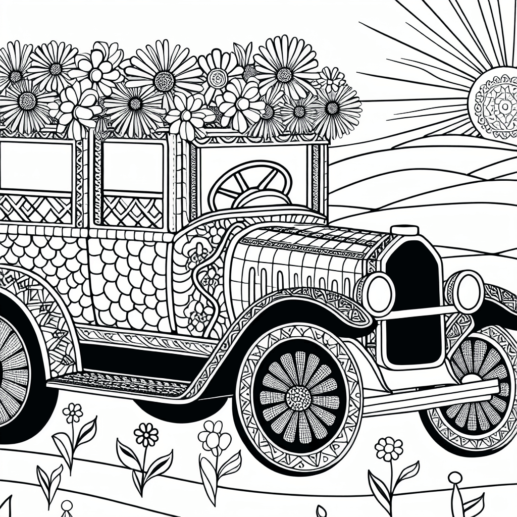 Bulli colorido con flores para colorear