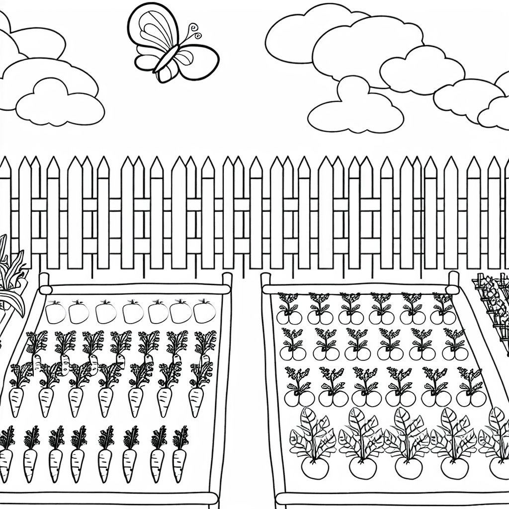 Coloriage de Jardin de Ferme avec Légumes