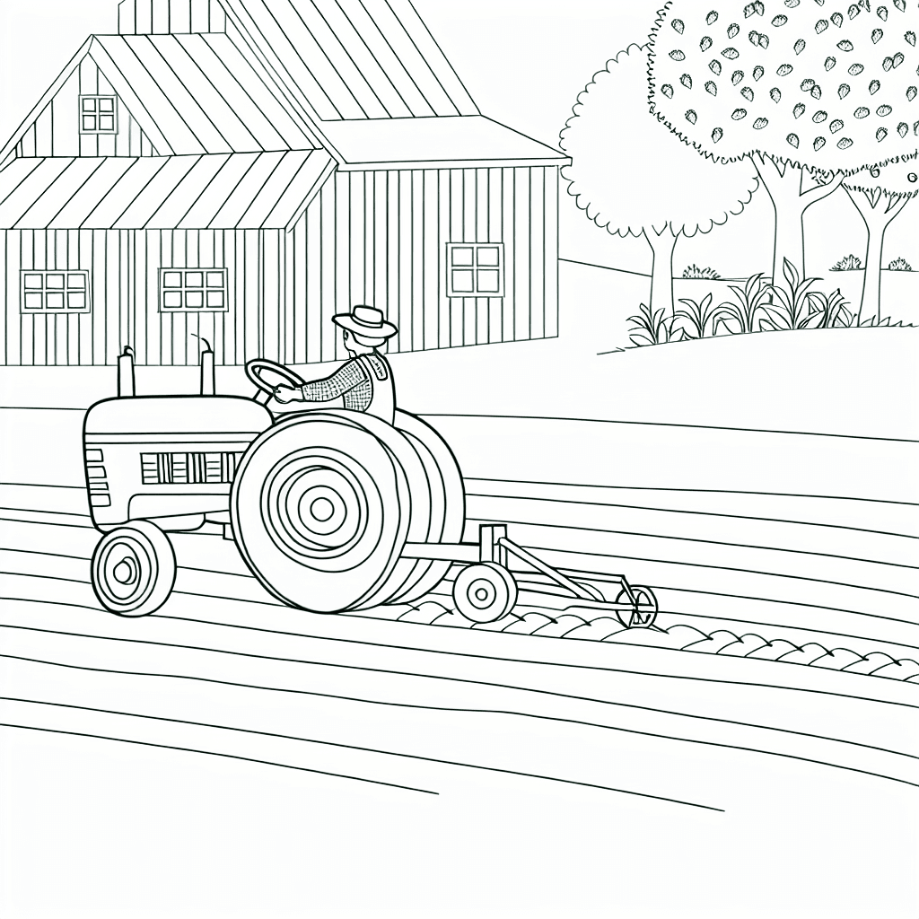 Agriculteur sur Tracteur - Page à Colorier