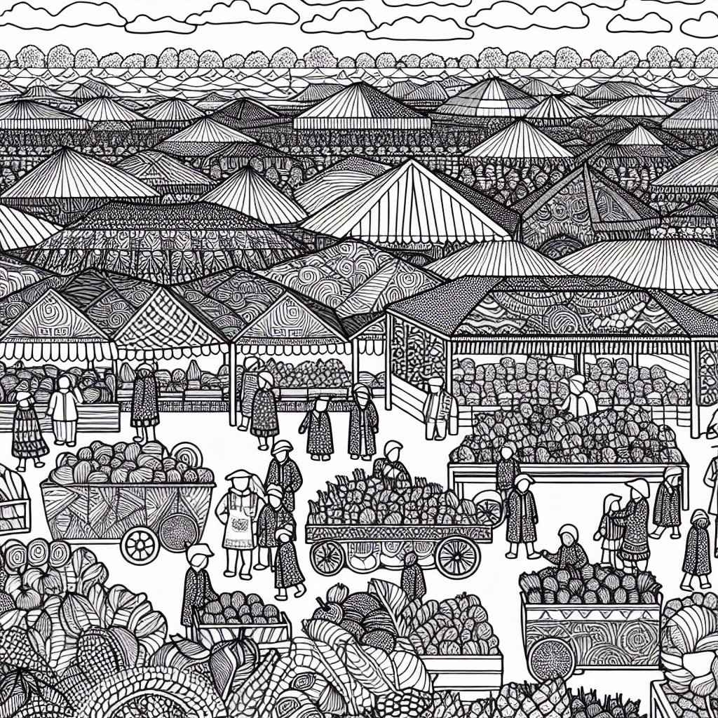 Page à colorier du marché de la ferme