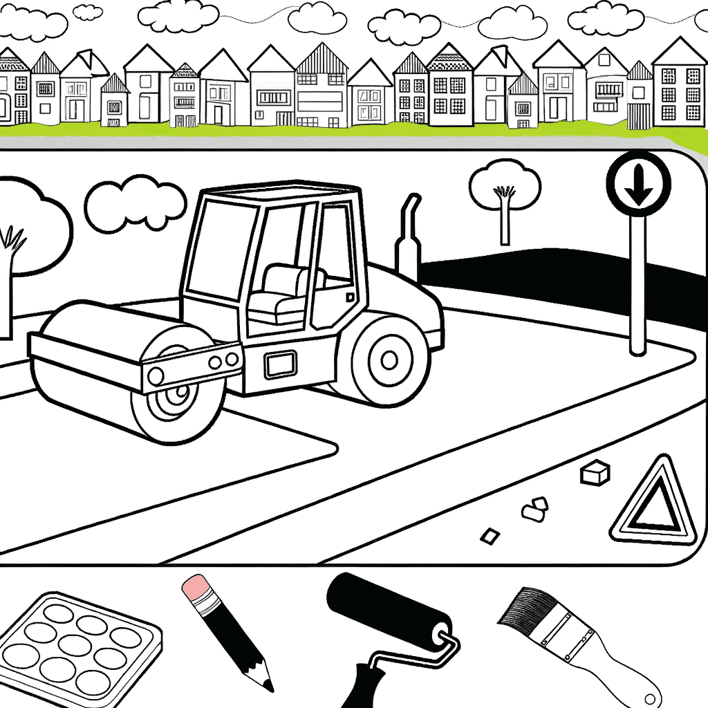 Straßenwalze auf der Baustelle: Asphalt glätten in der Stadt