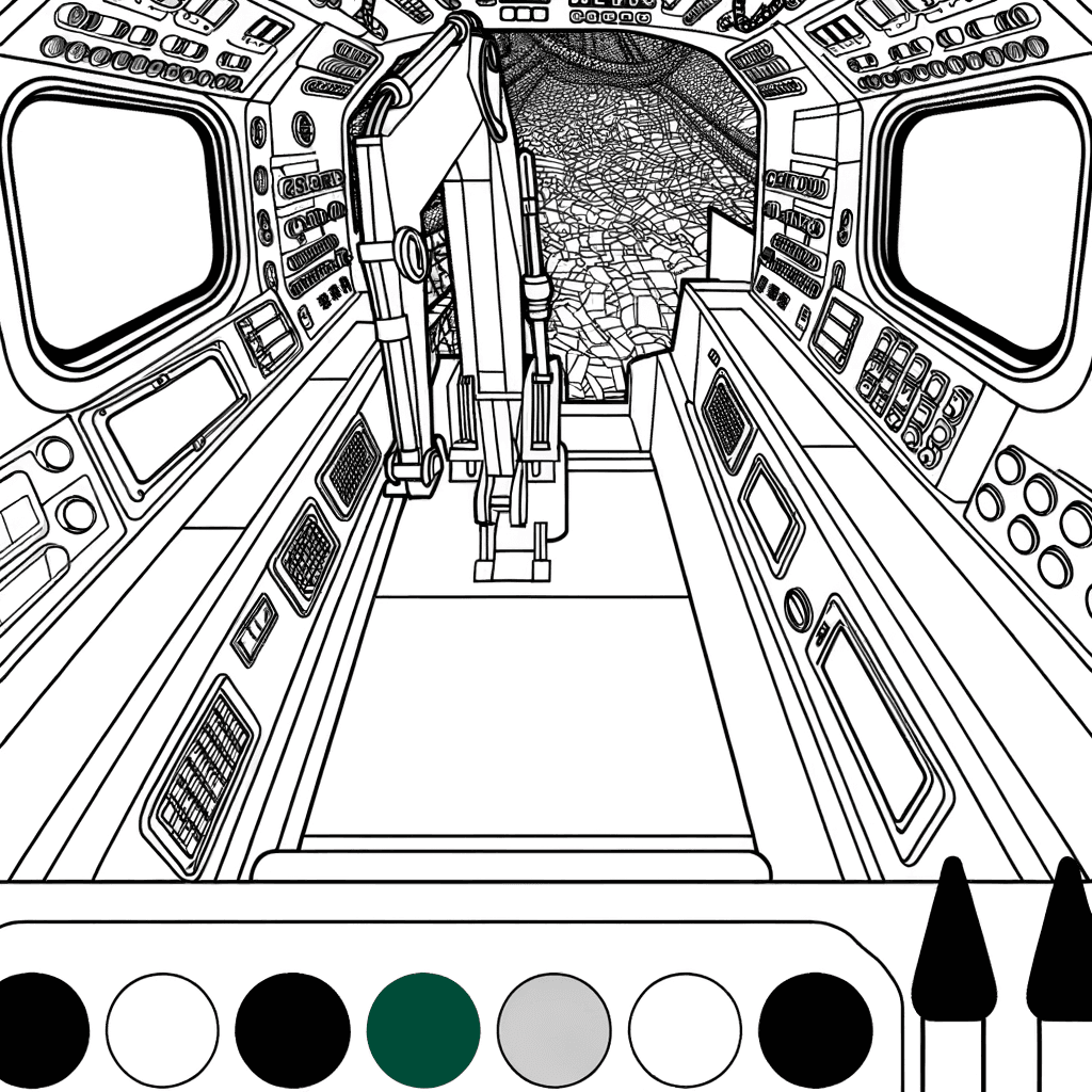 Bagger-Führerhaus Innenansicht Ausmalbild