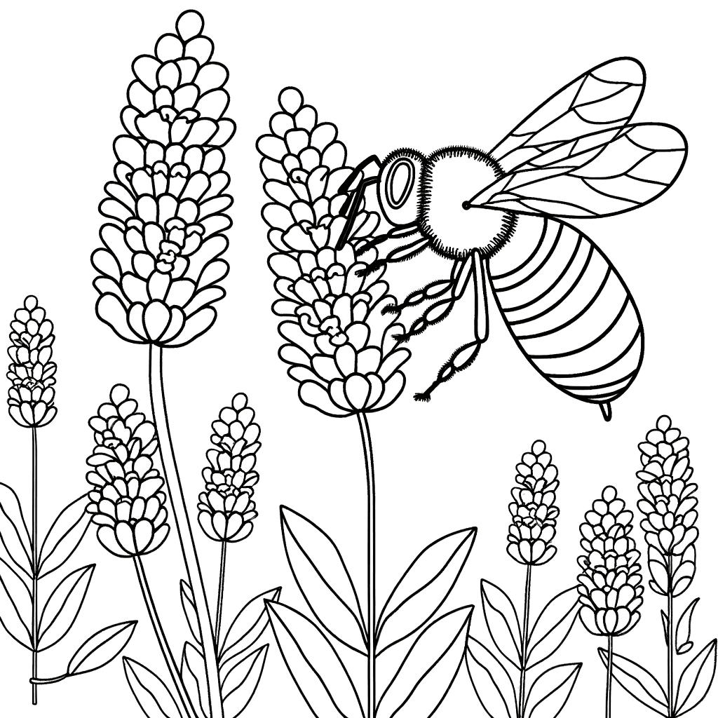 Biene auf Lavendel Ausmalbild