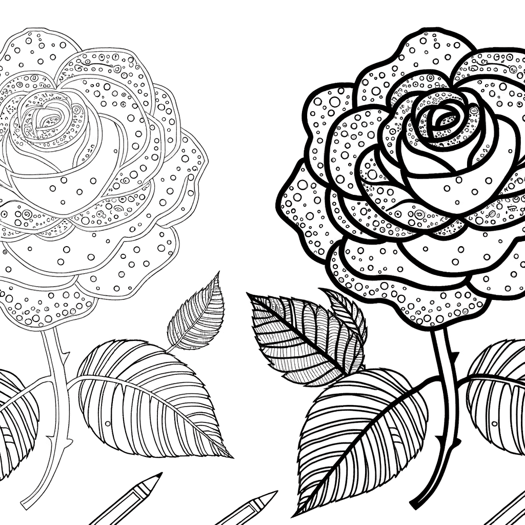 Elegante Rose mit Tautropfen Ausmalbild