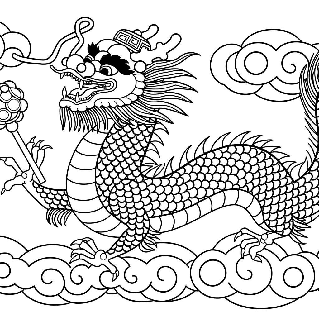 Chinesischer Drache in den Wolken Ausmalbild