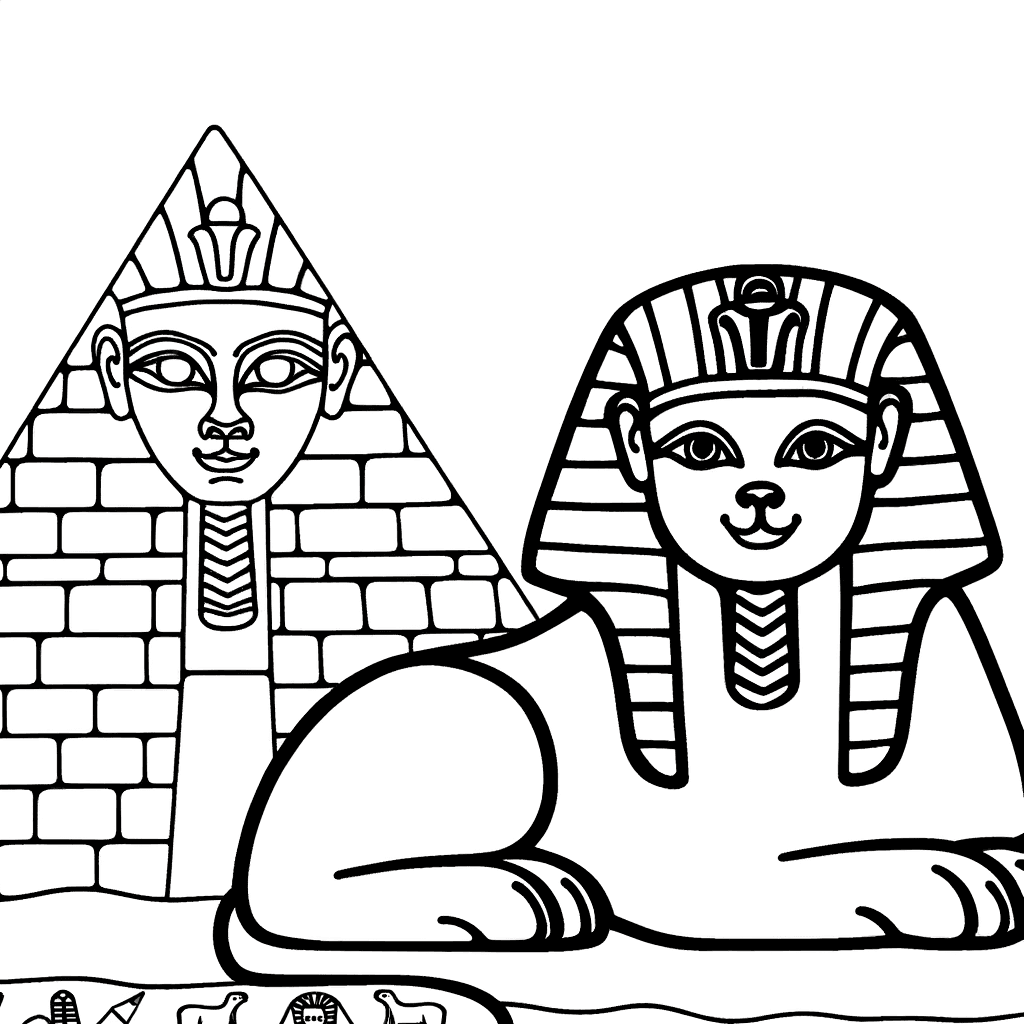Coloring Page: Egyptian Pyramid and Sphinx