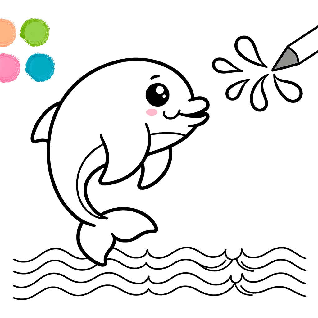 Niedlicher Baby-Delfin mit kleiner Wasserfontäne