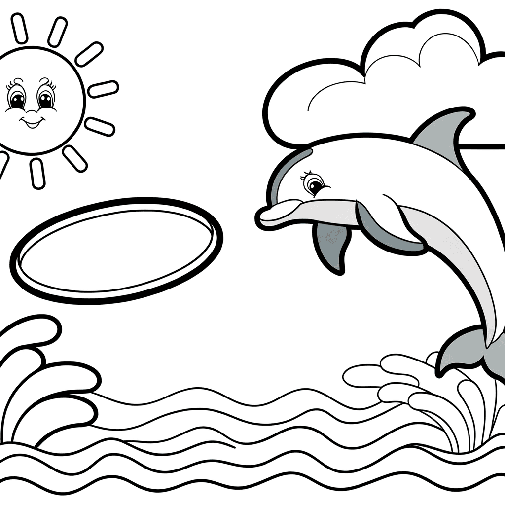 Delfino che salta nel cerchio da colorare