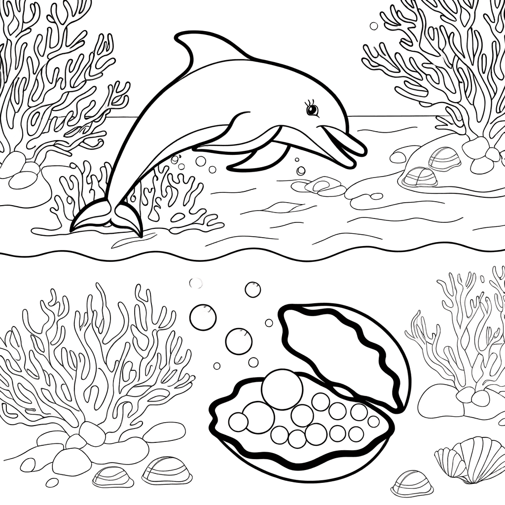Delfino trova una perla in una conchiglia da colorare