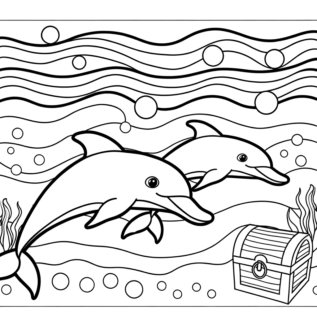 Due delfini e uno scrigno del tesoro sott'acqua