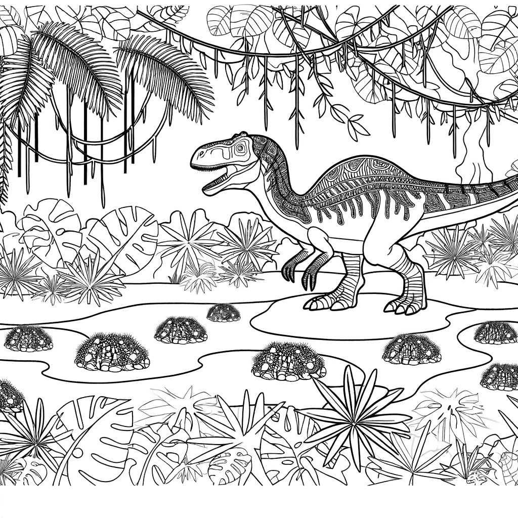 Spinosaurus im Urzeit-Dschungel Ausmalbild