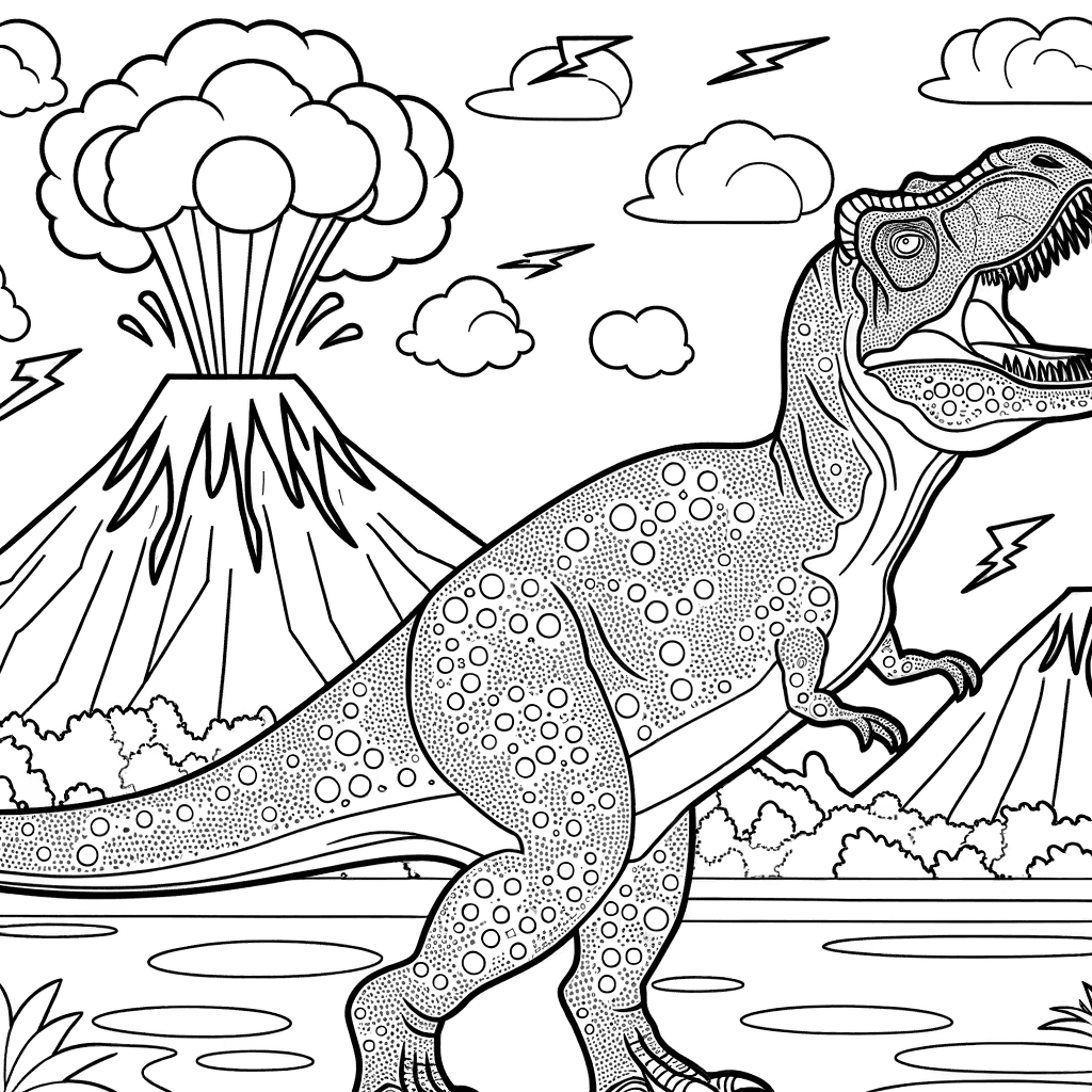 Majestätischer T-Rex vor Vulkanlandschaft