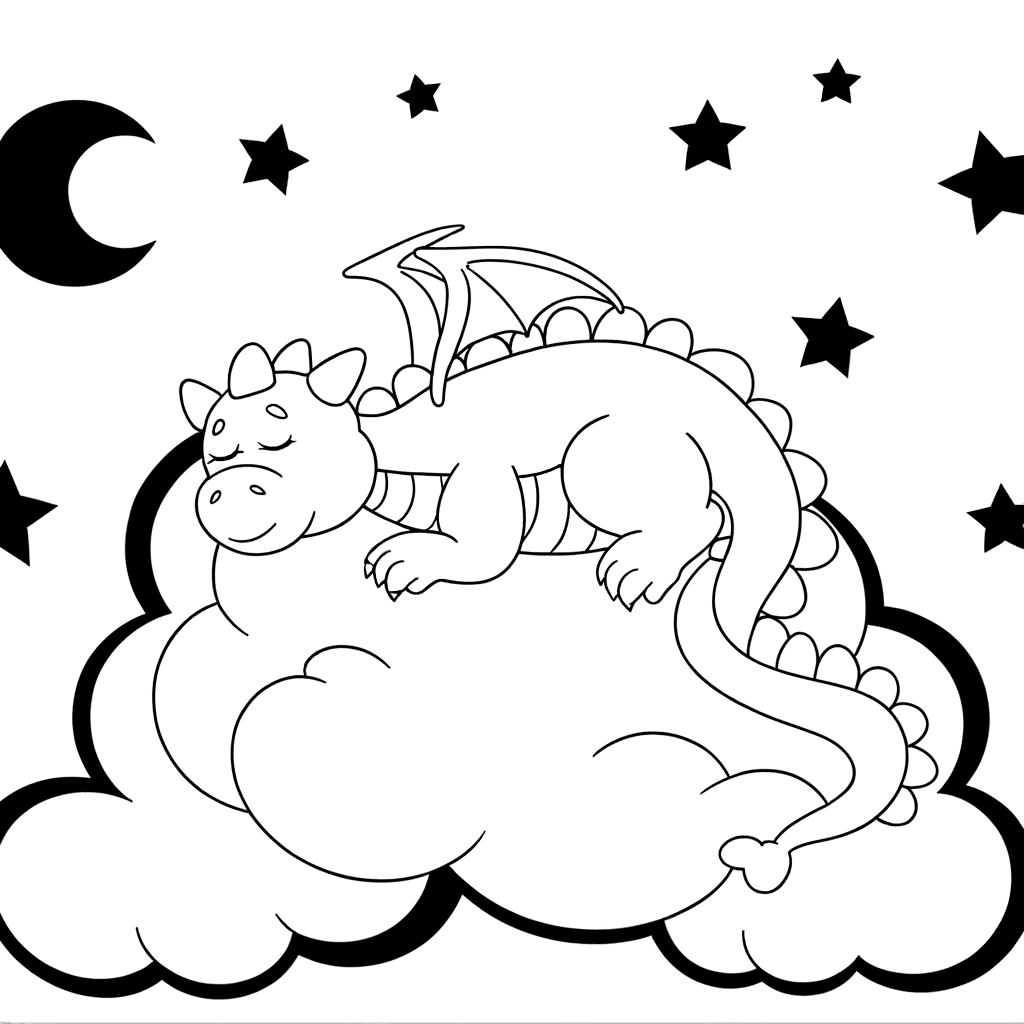 Schlafender Drache auf einer Wolke