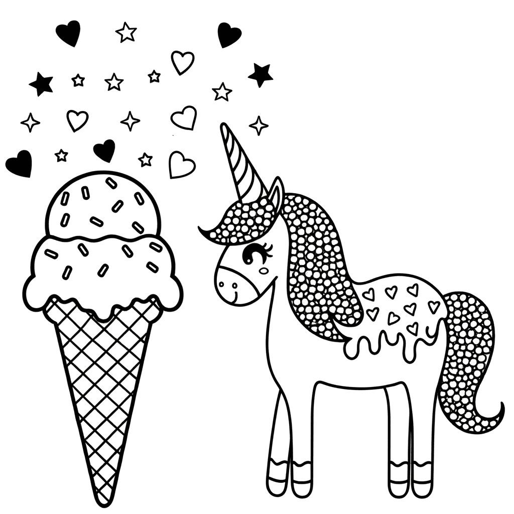 Magisches Einhorn-Eis Ausmalbild