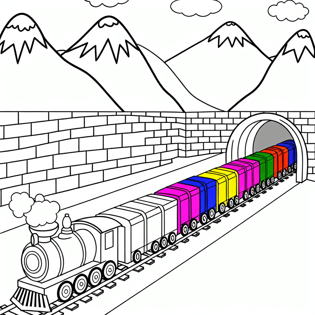 Disegno da colorare: Treno colorato nel tunnel