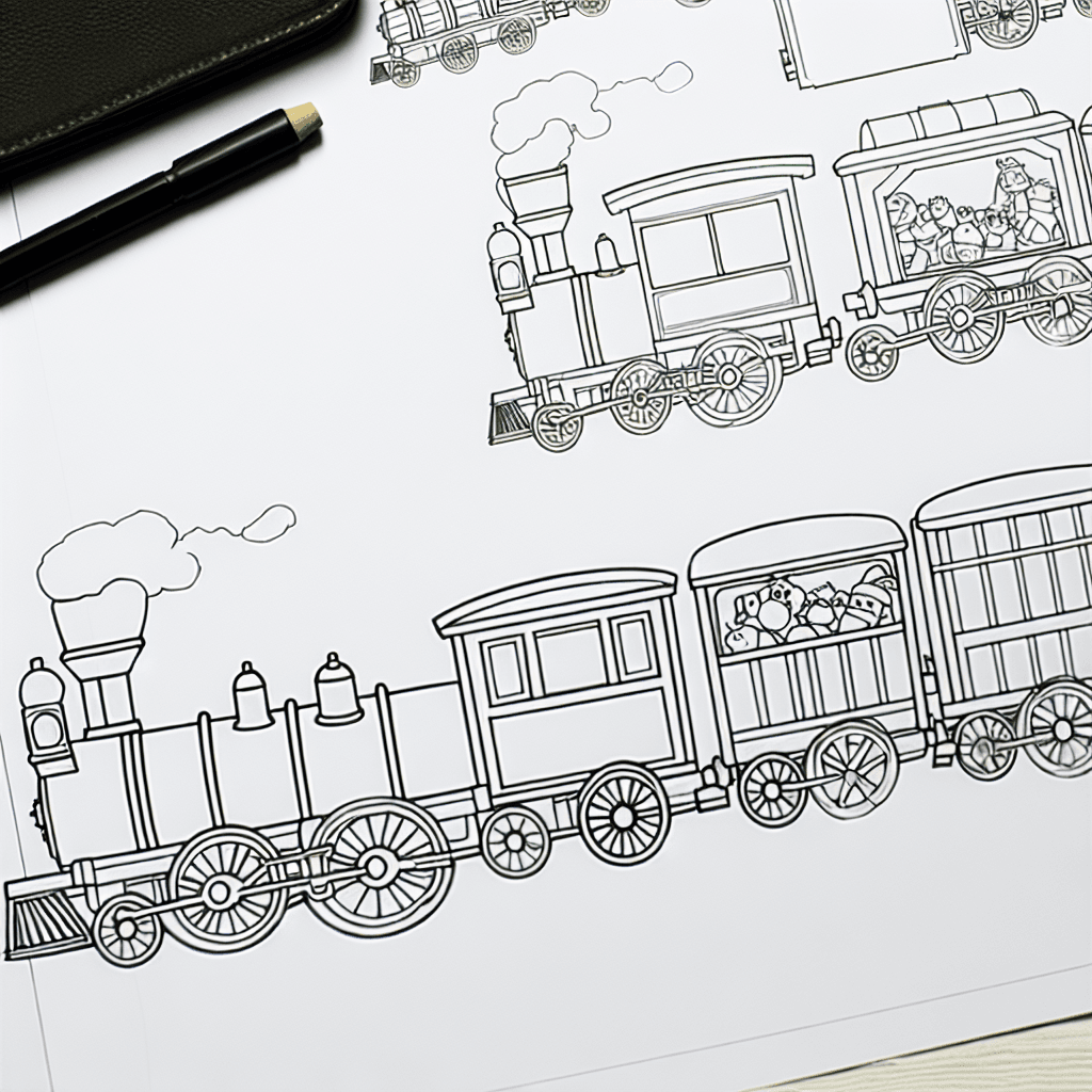 Treno colorato con vagoni da colorare