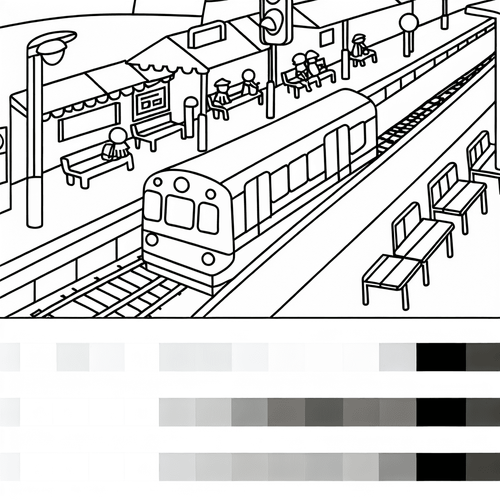 Dessin à colorier: Train à la gare