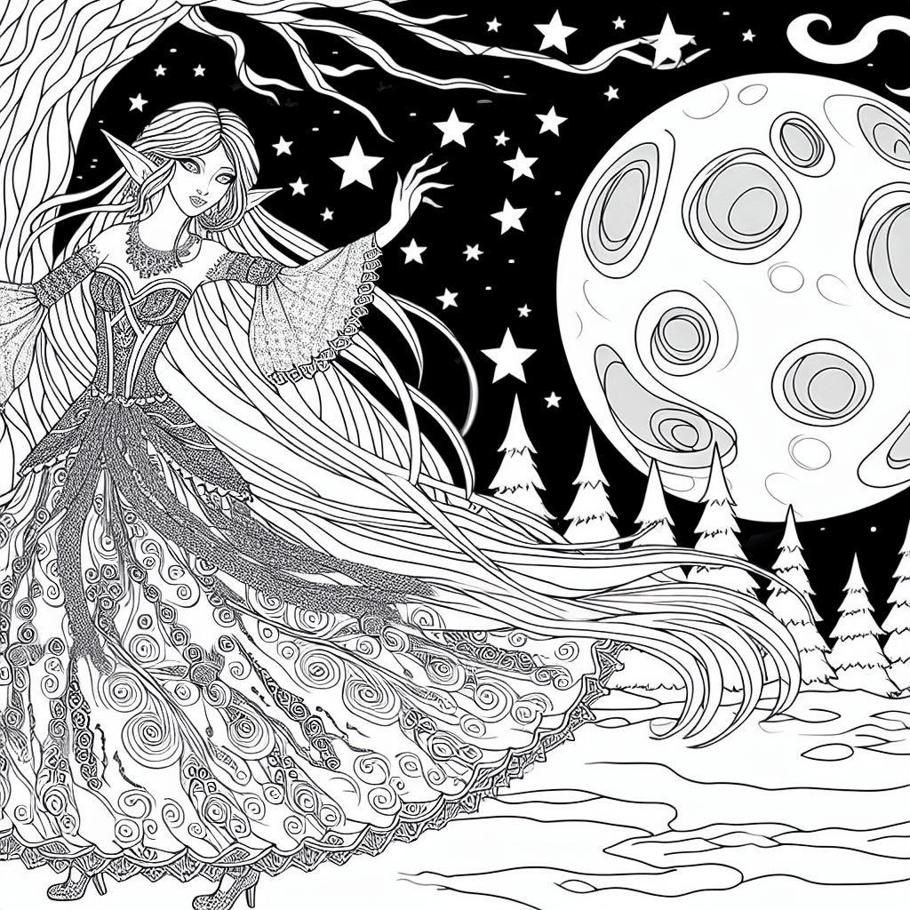Image à colorier de fée dans la lune