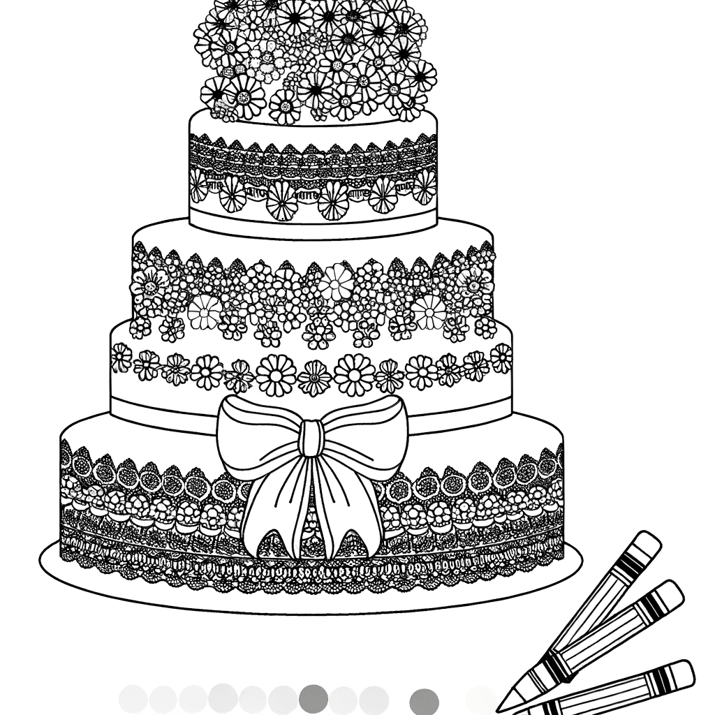 Ausmalbild: Dreistöckige Hochzeitstorte mit Blumen