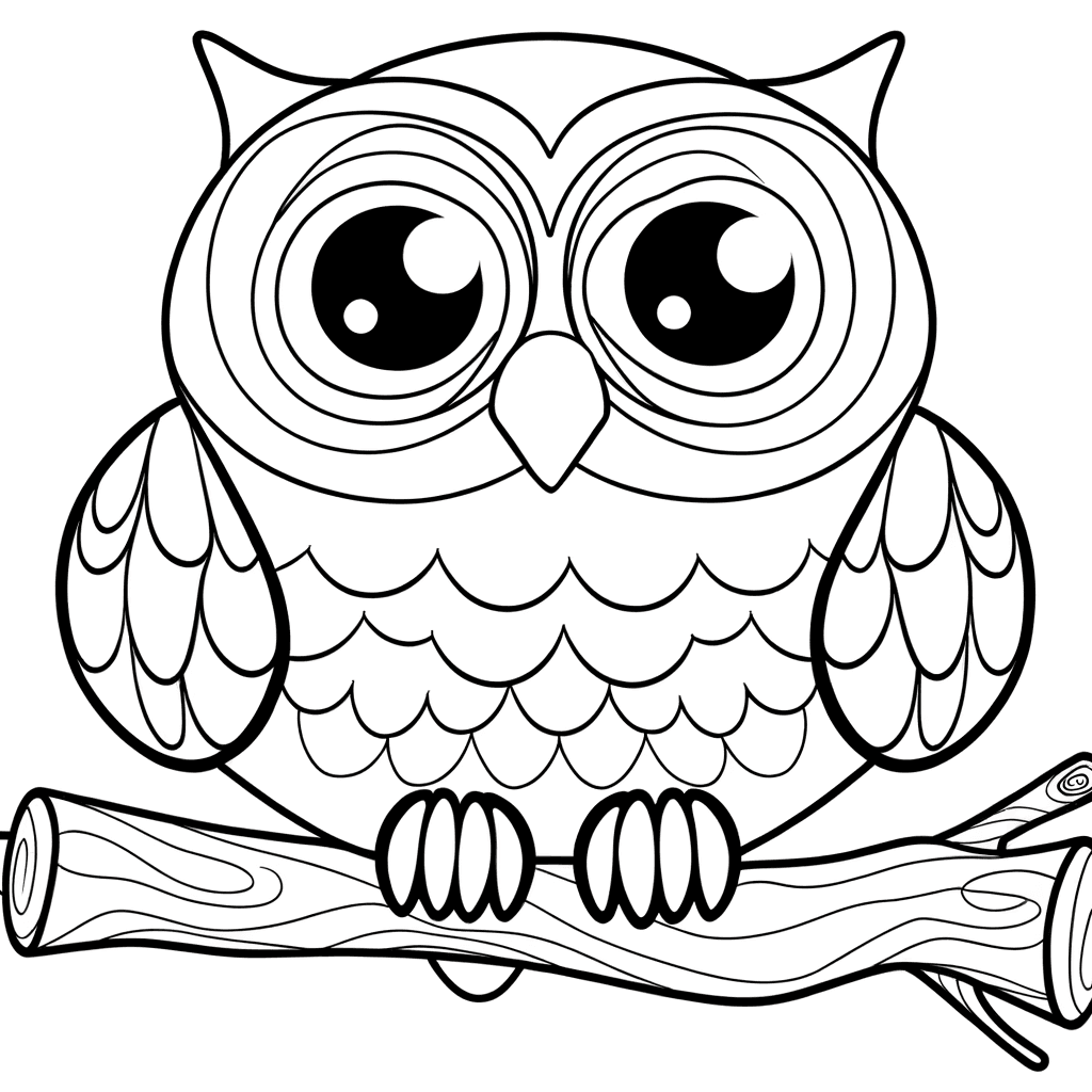 Einfache Eule auf Ast Ausmalbild für Kleinkinder
