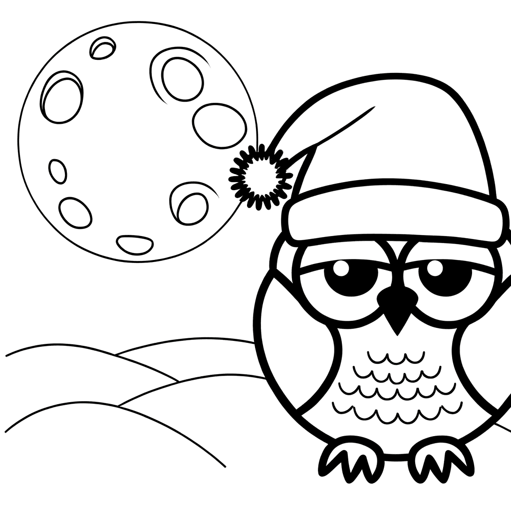 Búho durmiendo con gorro y luna llena