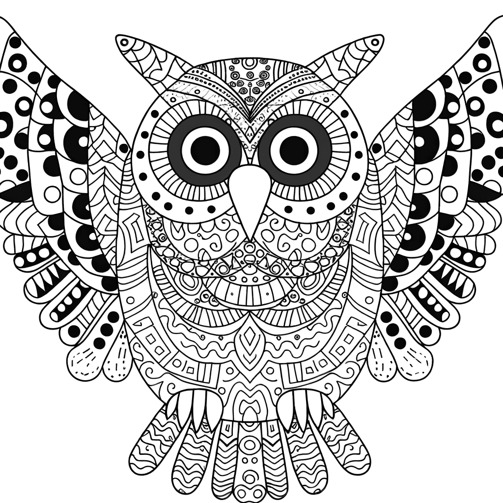 Zentangle Eule Ausmalbild: Filigrane Muster für Erwachsene