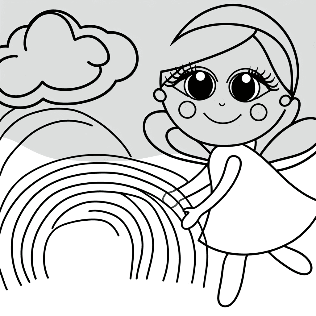 Kleine Fee die met een Regenboog Speelt om in te Kleuren