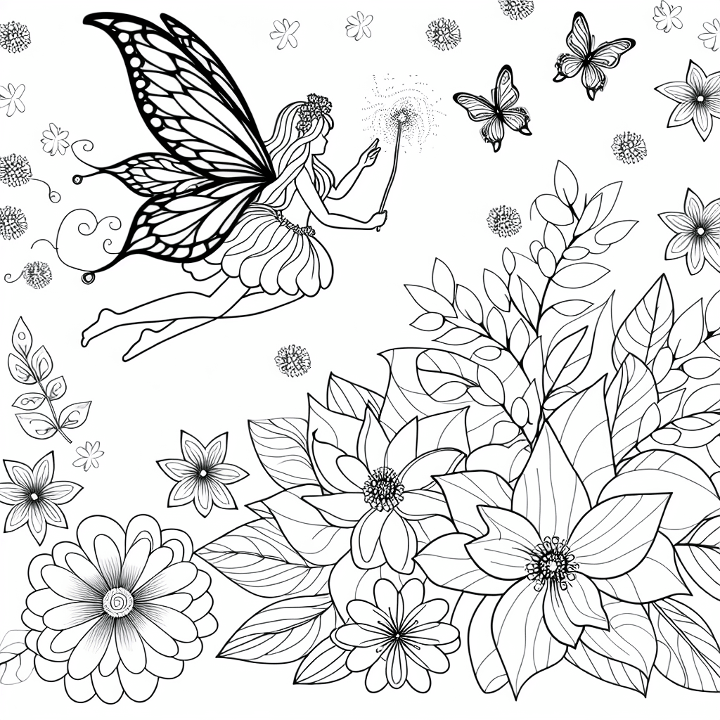 Fee in de tuin met bloemen en vlinders