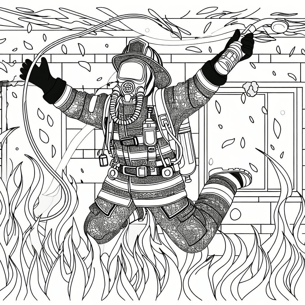 Bombero en Acción – Página para Colorear