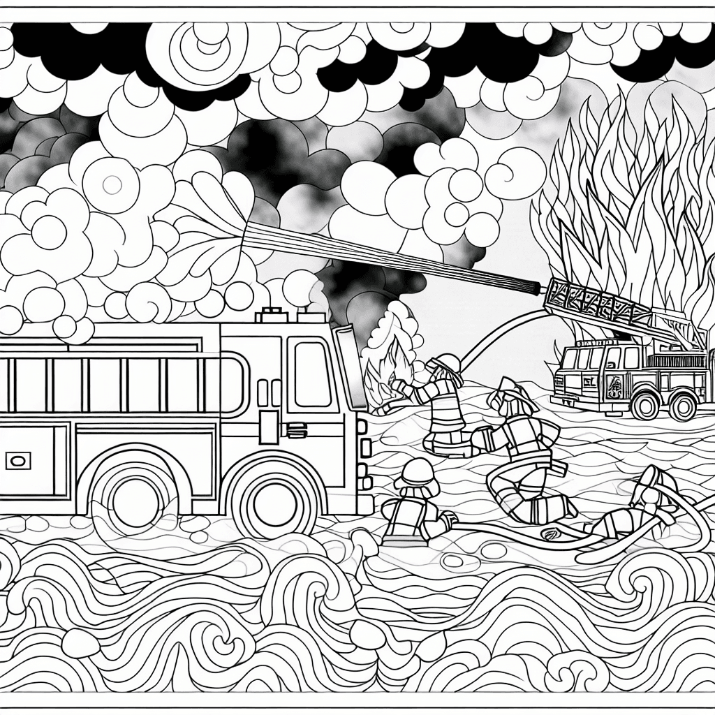 Página para colorear de camión de bomberos en acción