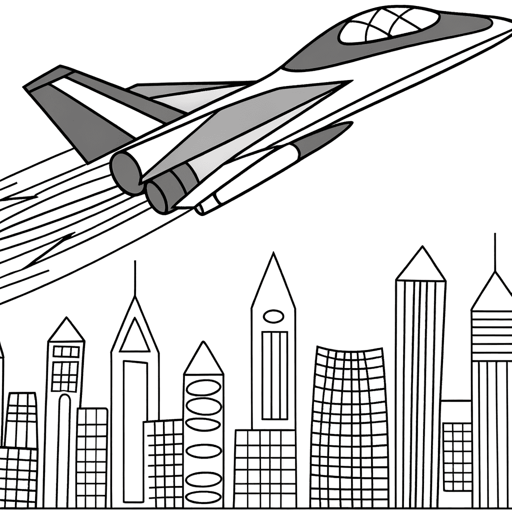 Futuristisches Düsenflugzeug in der Cyber-Stadt