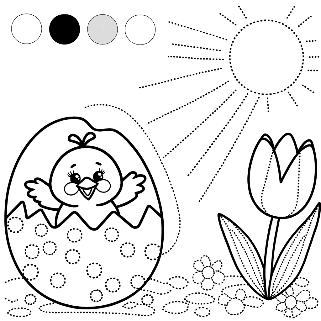 Lente kuiken komt uit het ei – Kleurplaat