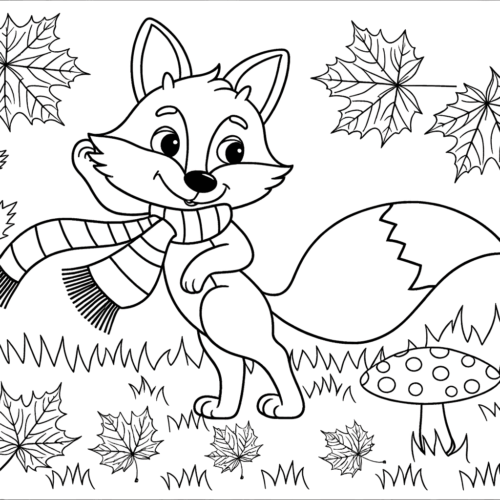 Fuchs mit Schal im Herbstlaub