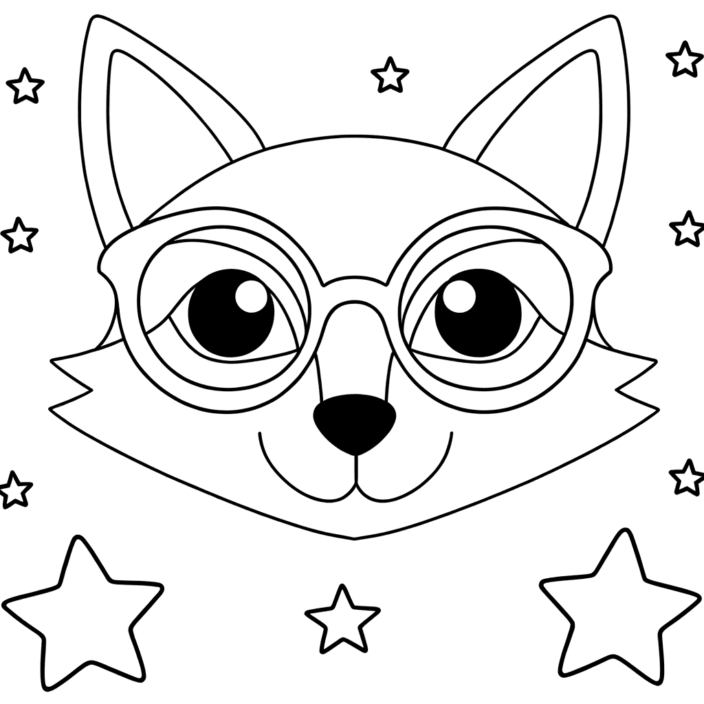Süßer Fuchs mit Brille – Einfaches Ausmalbild