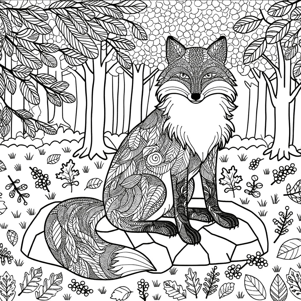 Majestätischer Fuchs im herbstlichen Wald - Detailreiches Ausmalbild