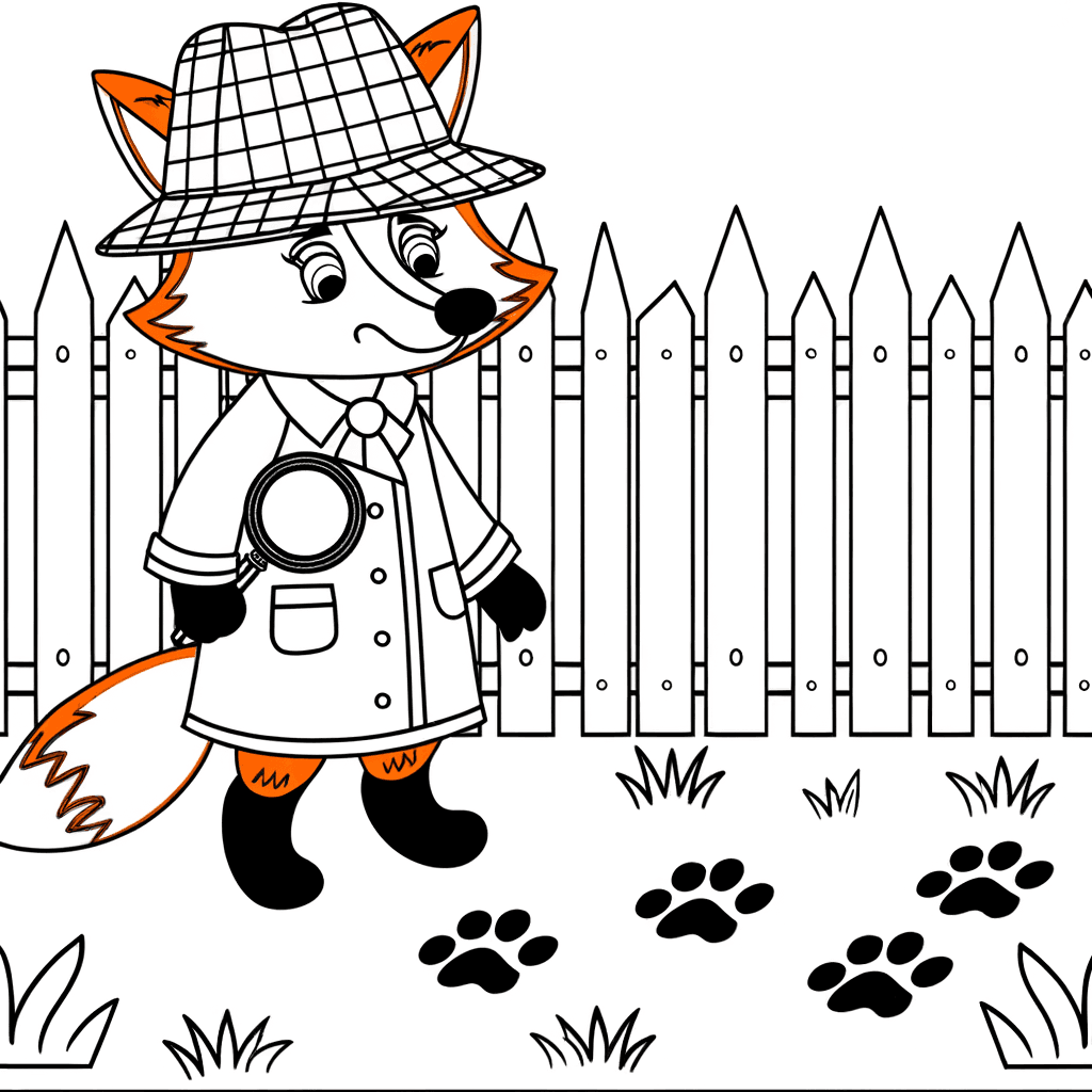 Detektiv-Fuchs mit Lupe Ausmalbild