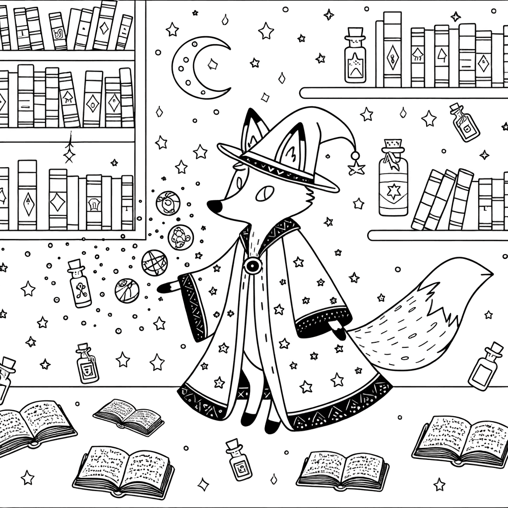 Fuchs-Zauberer in der magischen Bibliothek