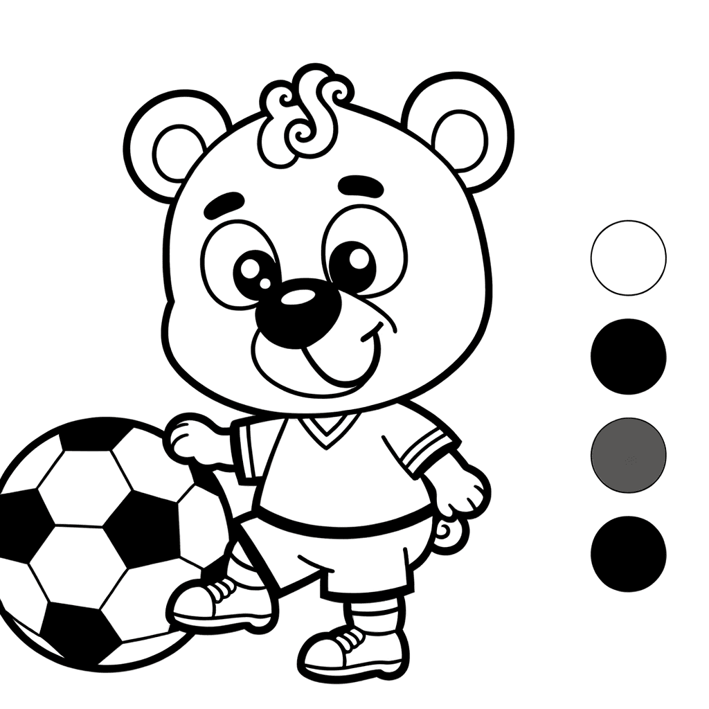 Ausmalbild: Kleiner Bär als Fußballspieler