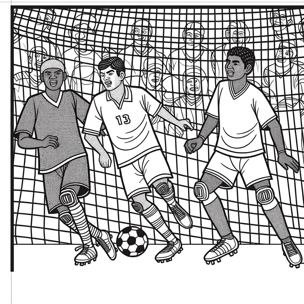 Dynamic Soccer Action Scene Coloring Page