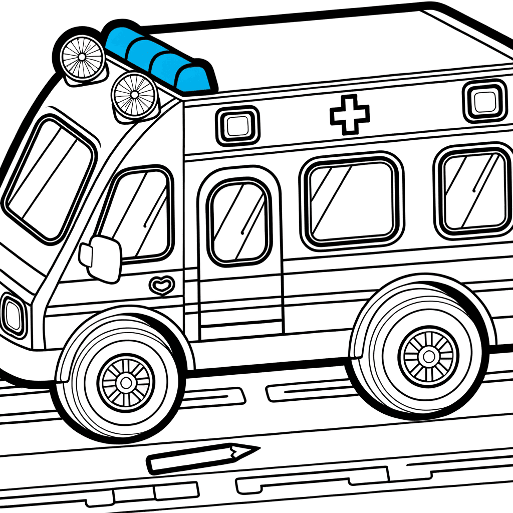 Rettungswagen mit Blaulicht auf der Straße Ausmalbild