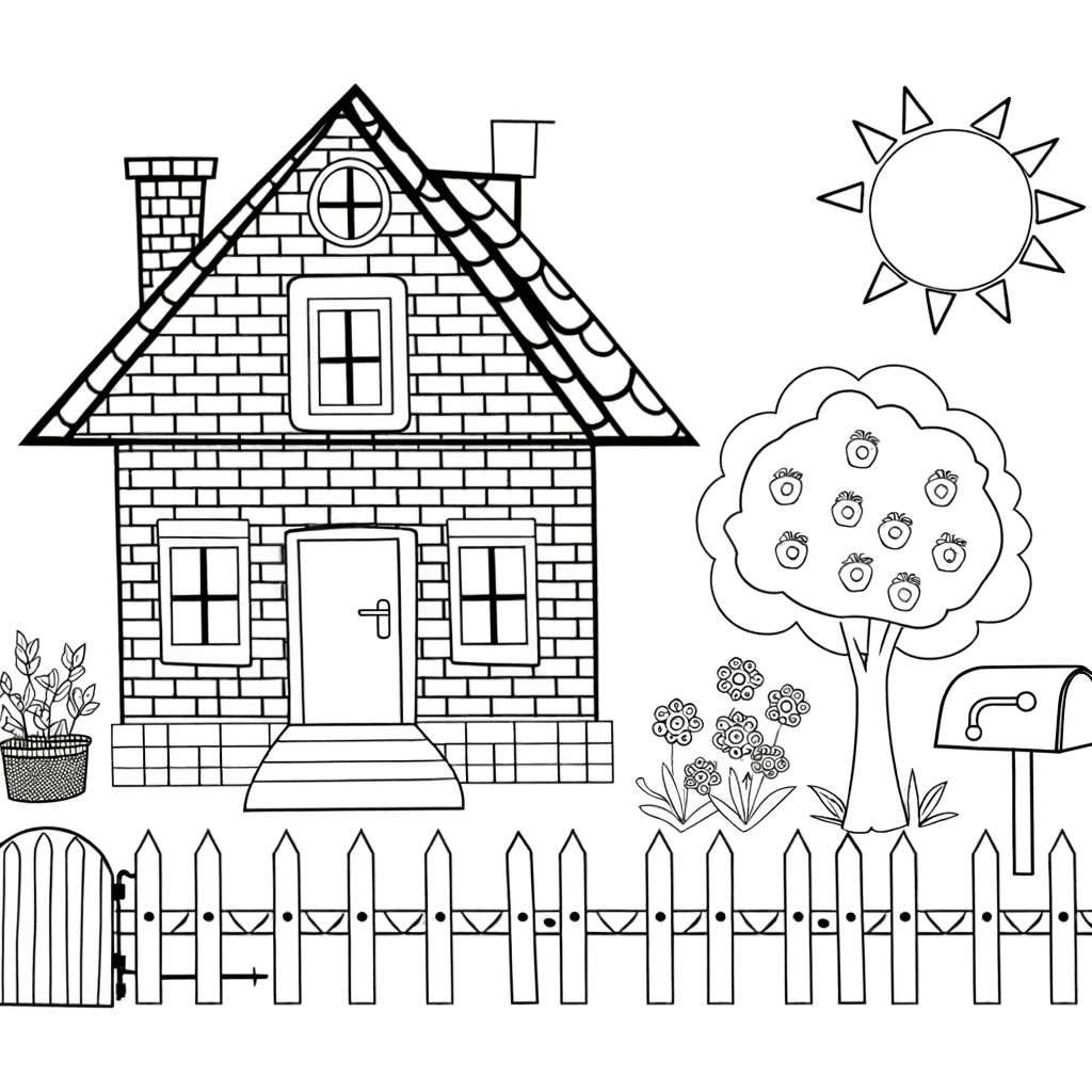 Einfamilienhaus mit Apfelbaum und Gartenzaun